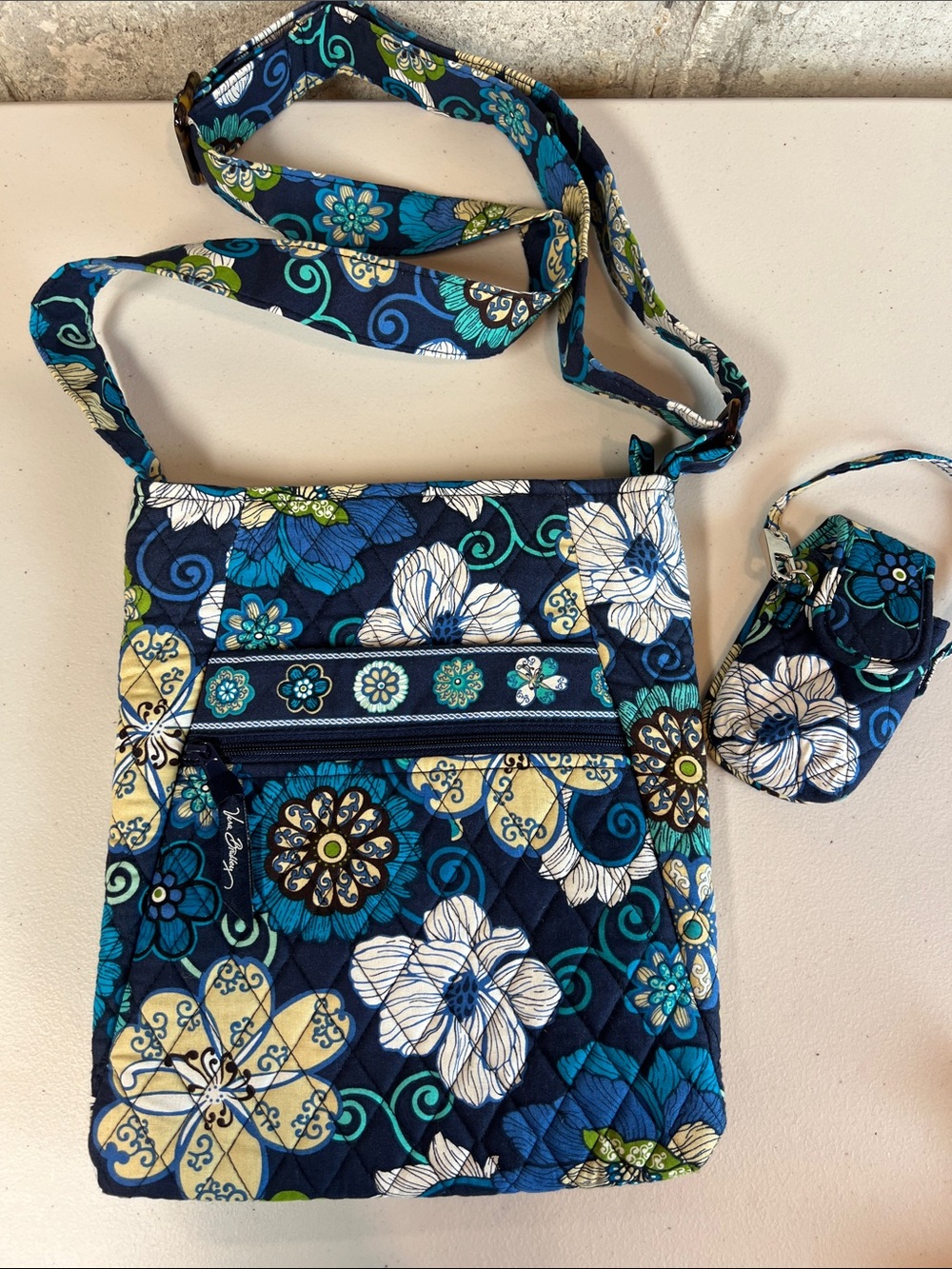 Vera Bradley Mod Floral Blue Crossbody Hipster Purse & Small Cell Phone Case